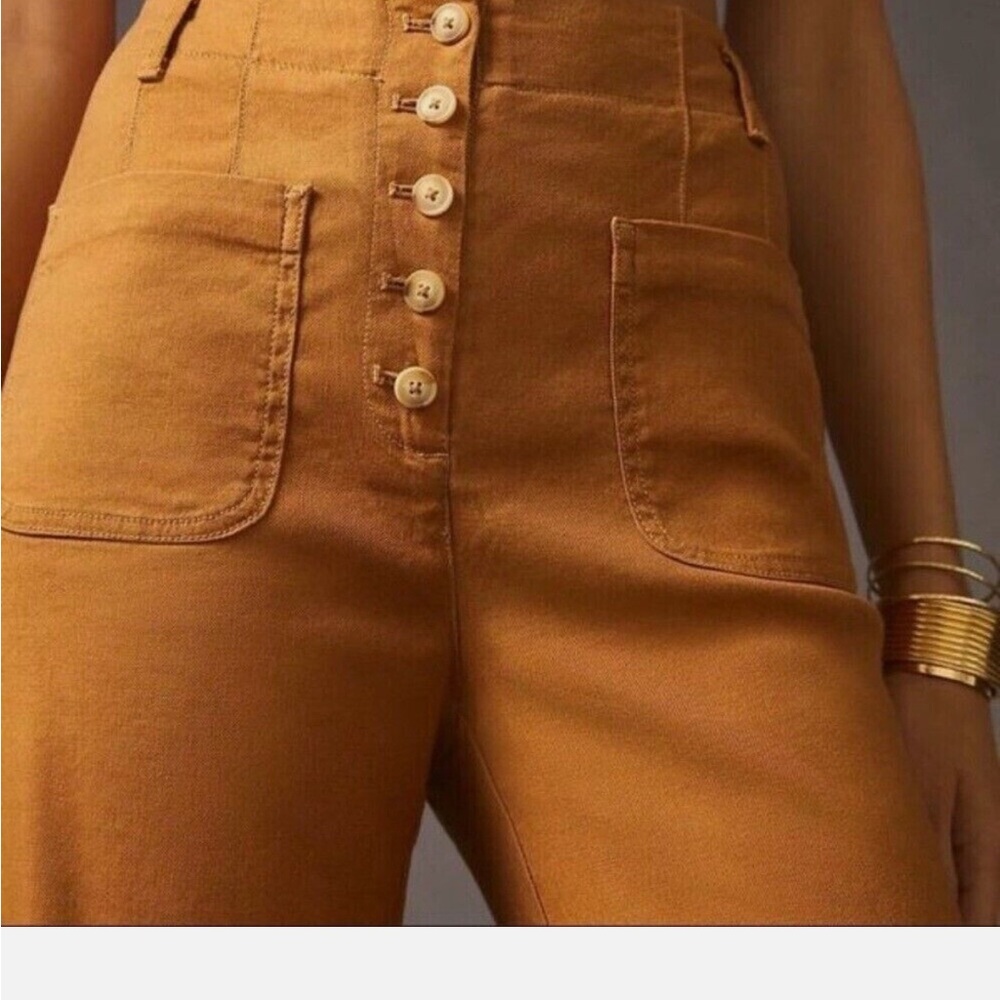 Anthropologie Maeve Relaxed Wide-Leg Trousers Pants High Rise Linen Cedar - Picture 3 of 9